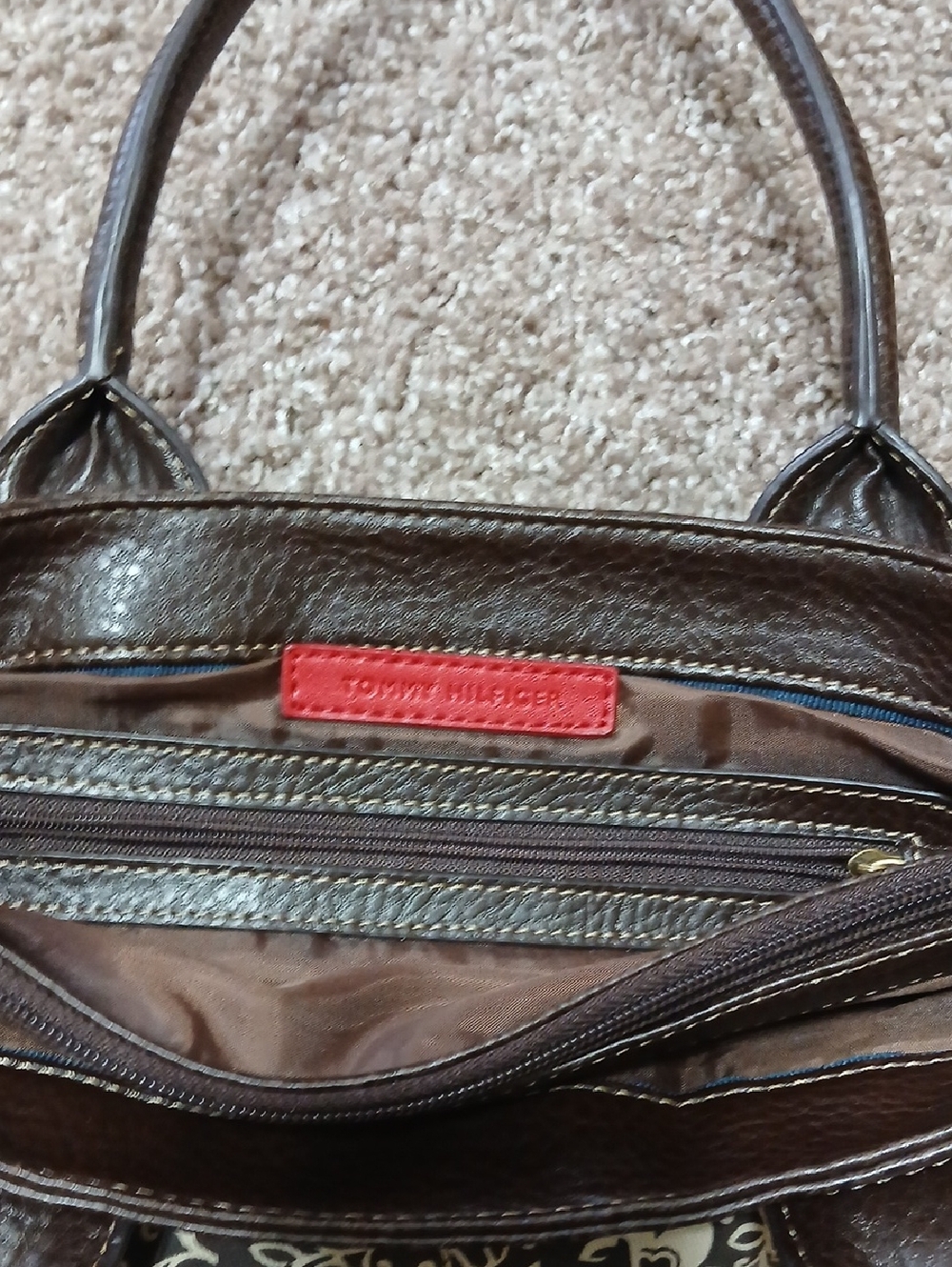 Y2K Tommy Hilfiger Brown and Cream Floral Canvas Tote - Picture 8 of 13
